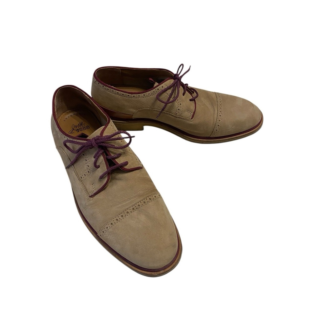Johnston & Murphy J&M 1850 Men's 11.5 Tan Cap Toe Oxfords Burgundy Trim Shoes